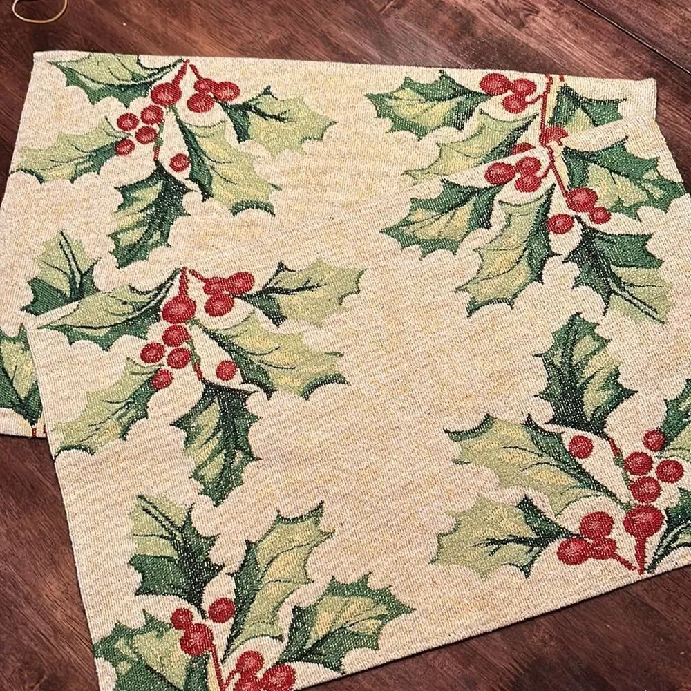 Set of 2 Christmas Holly Tapestry Table Placemats